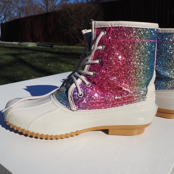 Sugar Women's Rainbow Sparkle Glitter Duck Boots Size 9 - Picture 5 of 10